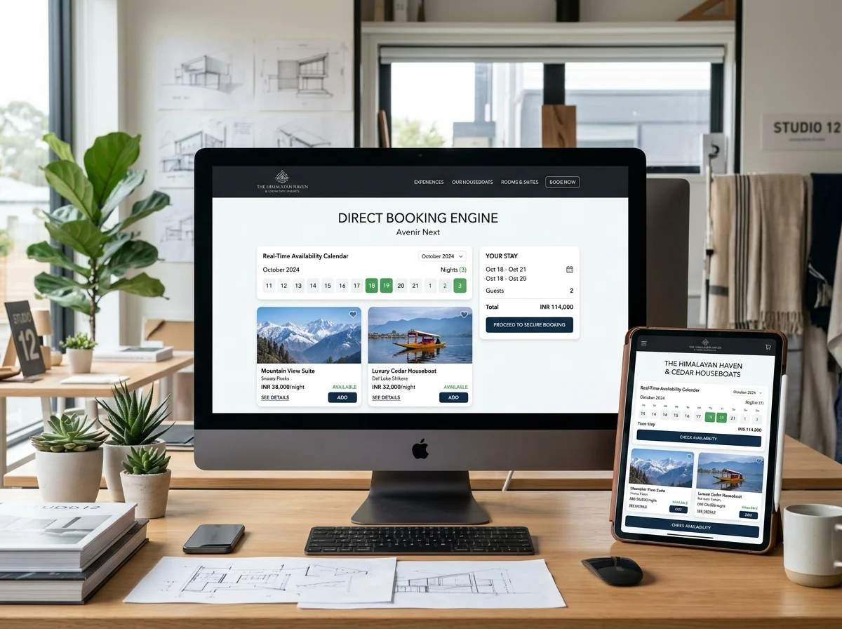 Direct hotel booking engine interface on mobile and tablet for Kashmir resorts